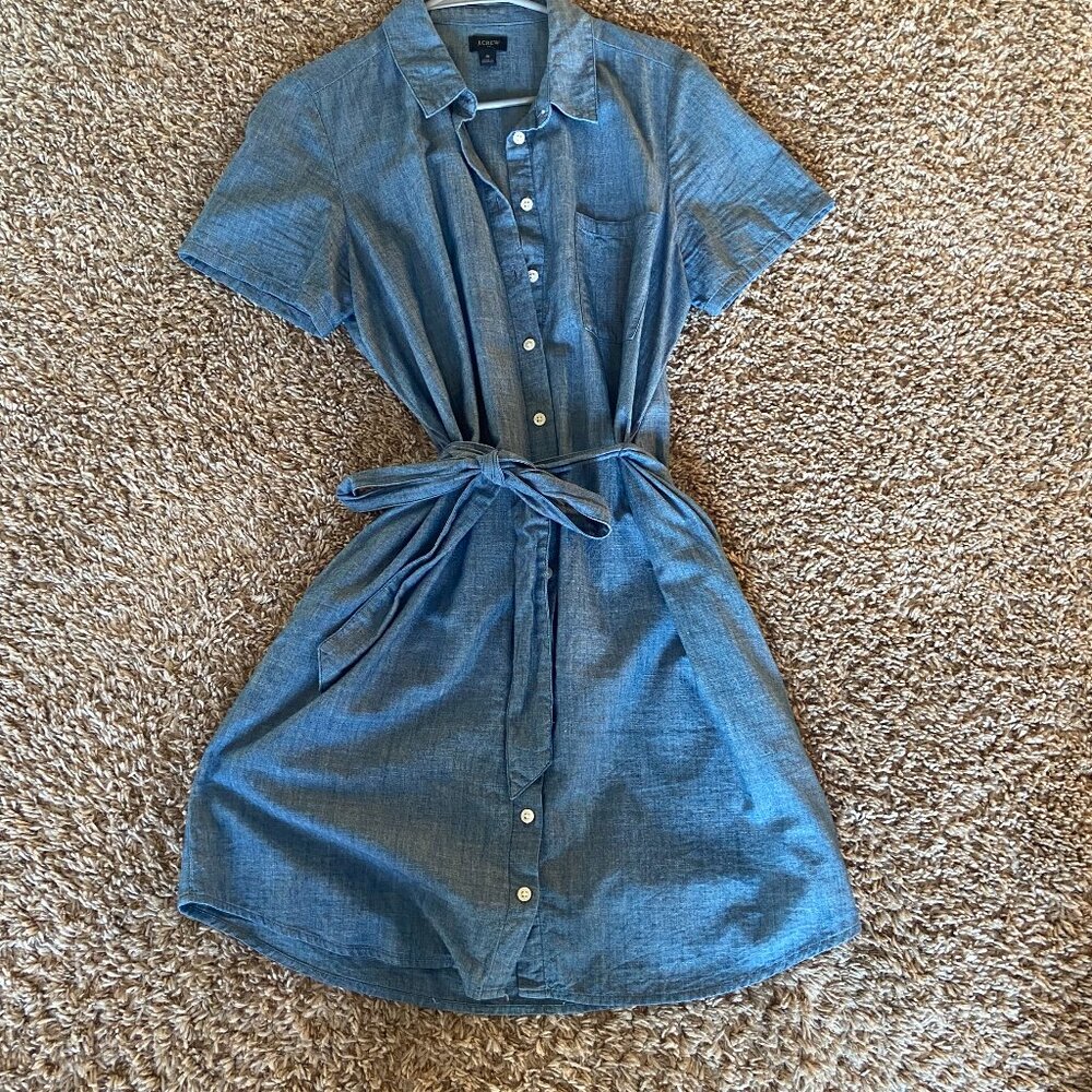 J Crew Denim Tie Waist Shirt Dress